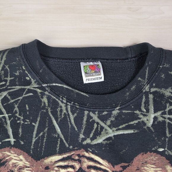 Vintage Fruit Of The Loom Sweatshirt Mens 2XL Tiger Graphic Crewneck AOP Grass - Picture 4 of 9
